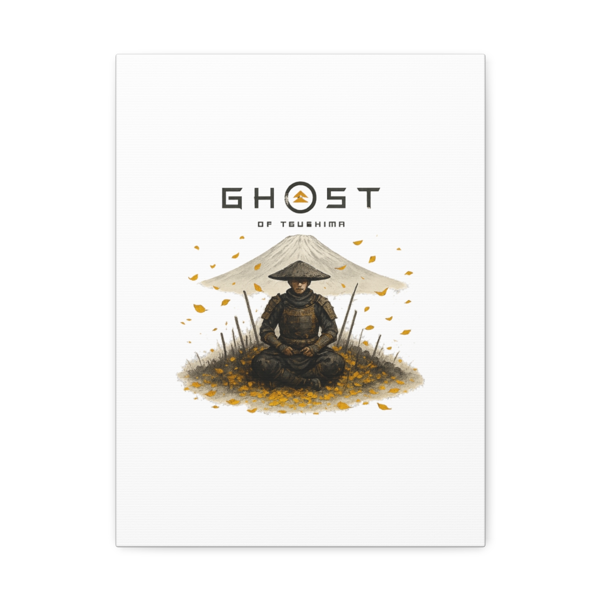 A multi-panel canvas art piece depicting a samurai warrior in a field of yellow leaves, with Mount Fuji in the background. The text "GHOST OF YOTEI" is displayed above the warrior. The artwork has a... - alternate angle 5, merchandise