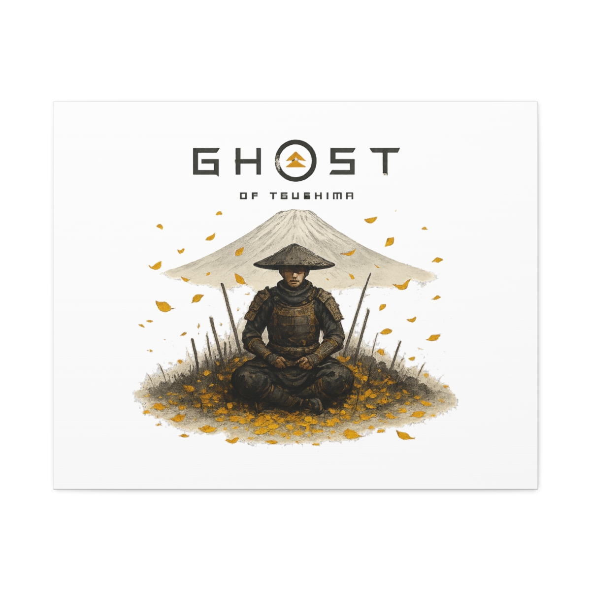 A multi-panel canvas art piece depicting a samurai warrior in a field of yellow leaves, with Mount Fuji in the background. The text "GHOST OF YOTEI" is displayed above the warrior. The artwork has a... - alternate angle 3, merchandise