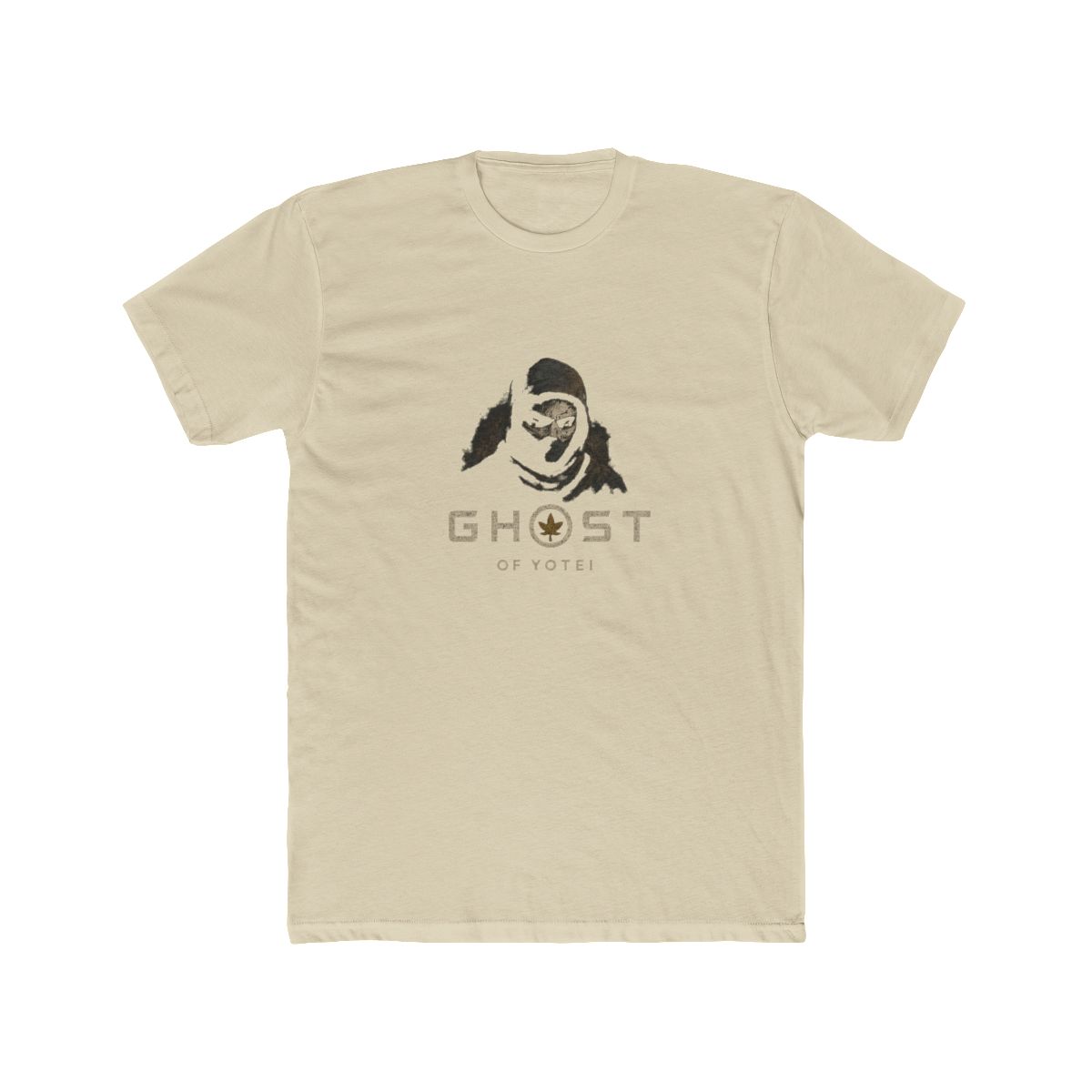 Dark grey T Shirt with a graphic of a masked figure and the white text "GHOST OF YOTEI". The design includes a circular emblem with a leaf. The shirt has a vintage, worn appearance - alternate angle 3, merchandise