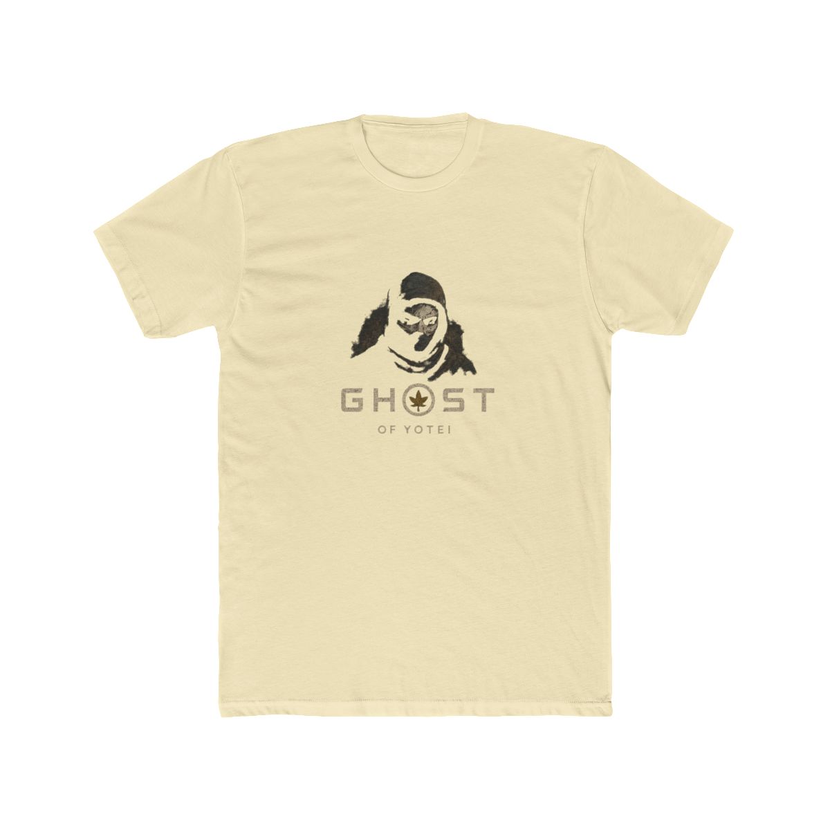 Dark grey T Shirt with a graphic of a masked figure and the white text "GHOST OF YOTEI". The design includes a circular emblem with a leaf. The shirt has a vintage, worn appearance - alternate angle 5, merchandise